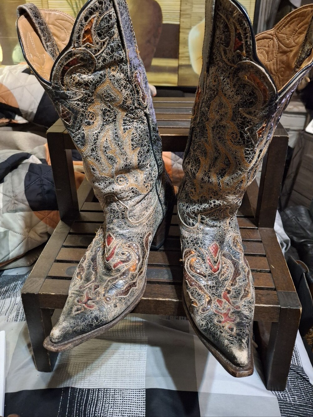 Stetson Black and Brown Embroidered Western Heeled Boots